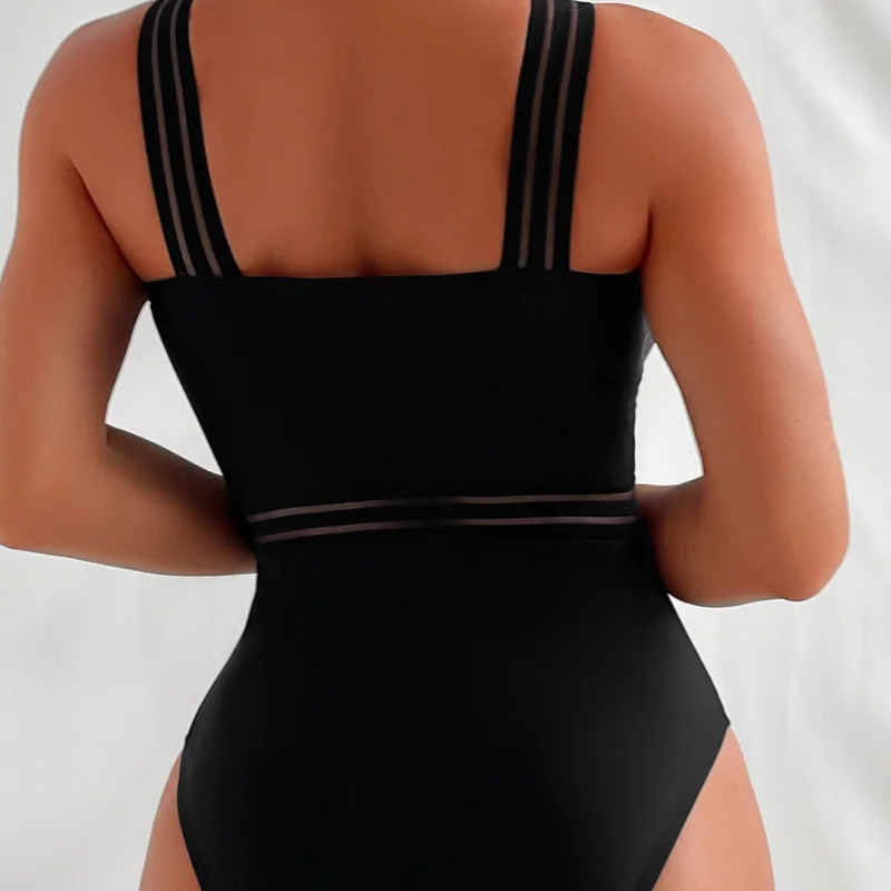 NewbikiniSolid Color Cross Strap One-Piece Sexy Bikini Swimsuit for Women