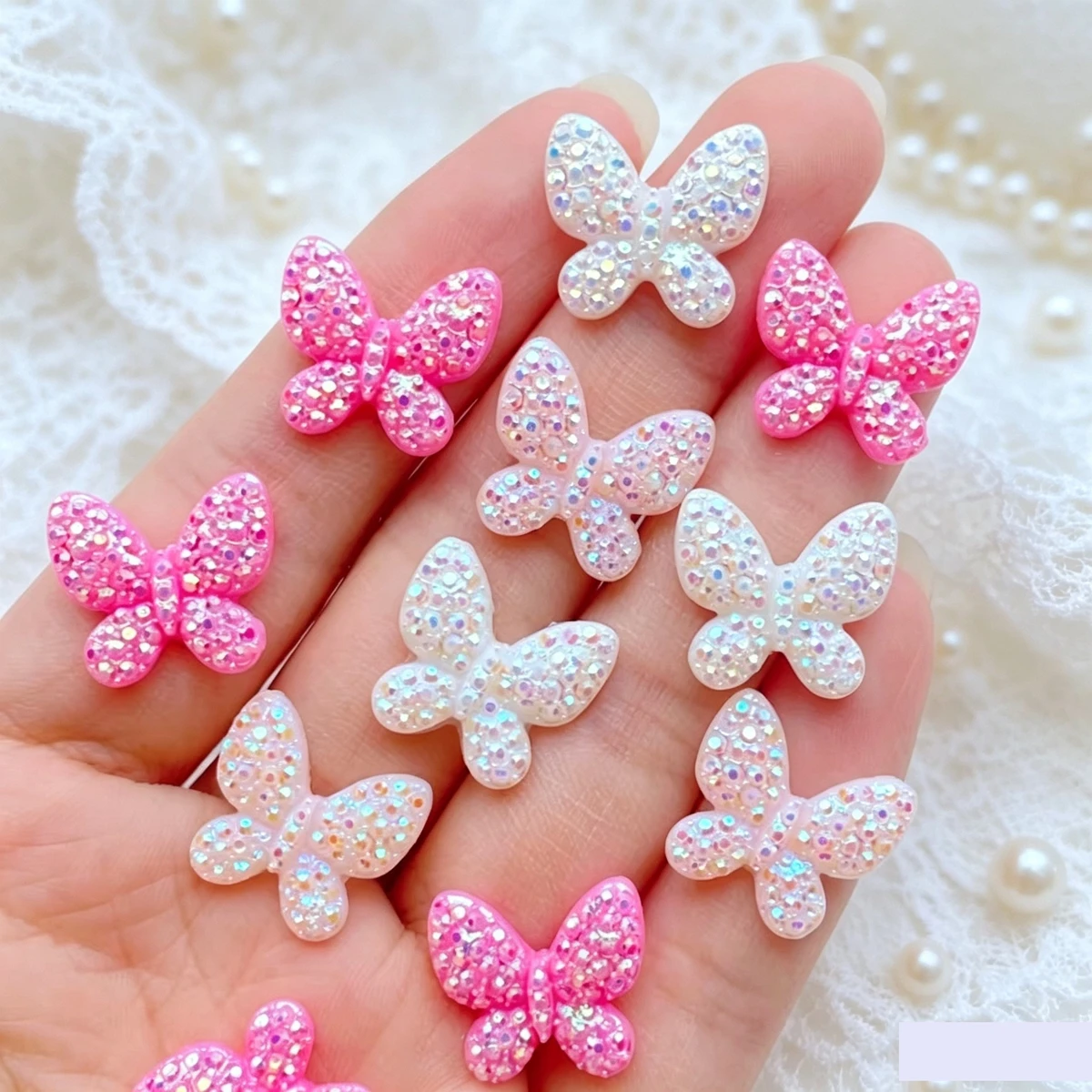 60Pcs New Cute Mini 14*15mm Shiny Butterfly Flat Back Resin Nail Enhancement  Jewelry Craft Decoration Accessorie
