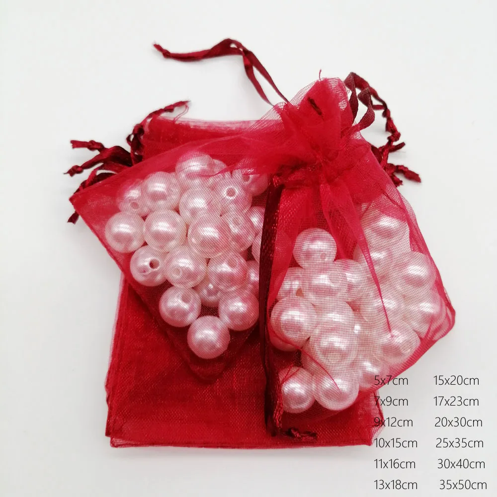 1000pcs Wine Red Organza Bag Drawstring Pouch Bag Jewelry Bags Gifts Wedding/Christmas/Jewelry Display Packaging Bags Organizer