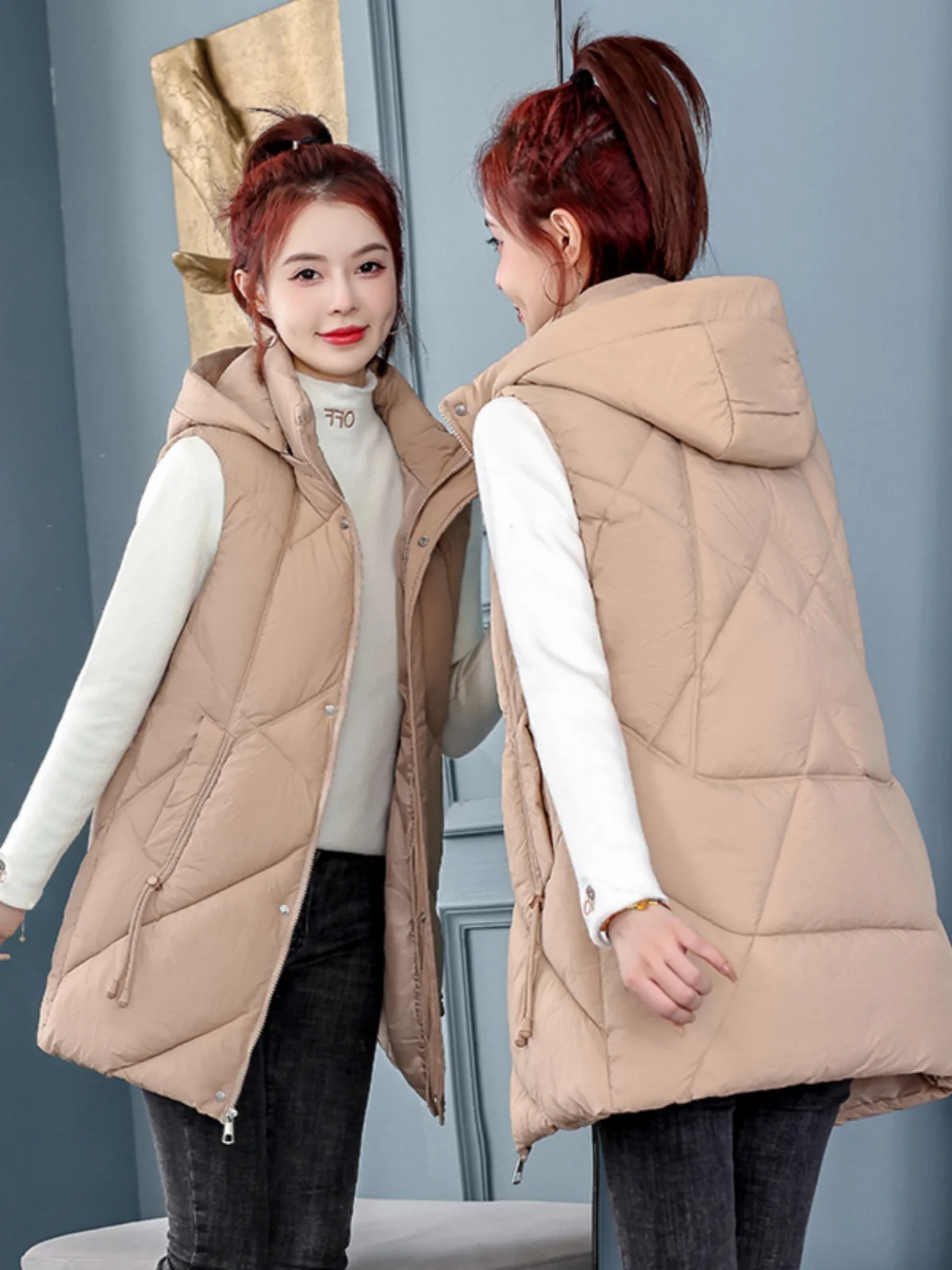 Gilet en coton matelassé pour femme, mi-long, style coréen, grande taille, Jaet Thi, vêtements d'extérieur, automne-hiver, nouvelle arrivée