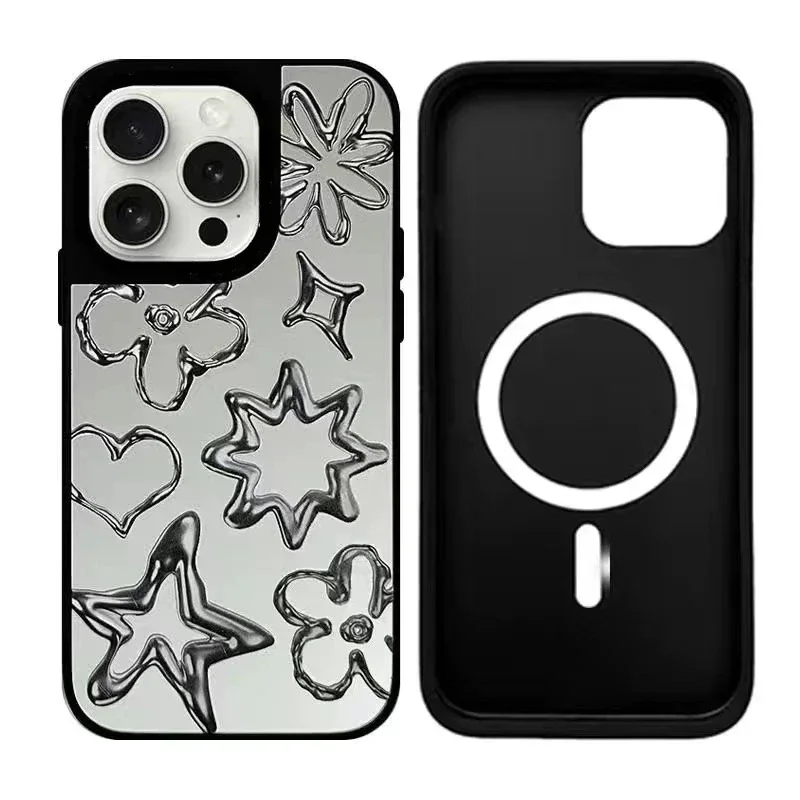 

Heart Star iPhone 11 12 13 14 15 Pro Max Mirror Surface MagSafe Case Cover Shell