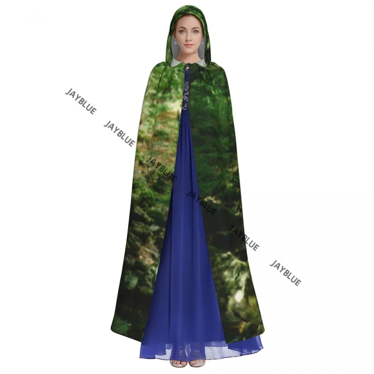 Adult Cloak Cape Hooded Serene Forest Stream Rocks Flowing Water Medieval Costume Witch Wicca Vampire Elf Purim Carnival Party