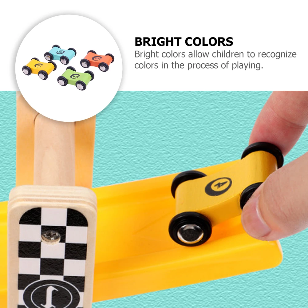 

8pcs Wooden Racing Kids Bright Colors Wood Material Interactive Board Game Toddler Race Car Desktop Wood Car