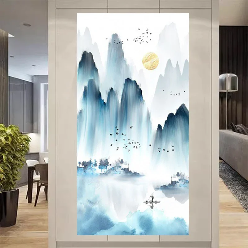 5D Diamond Painting Kit Modern Ink Wash Style Landscape Diamond Art Cross Stitch Kit Living Room Corridor Home Decor