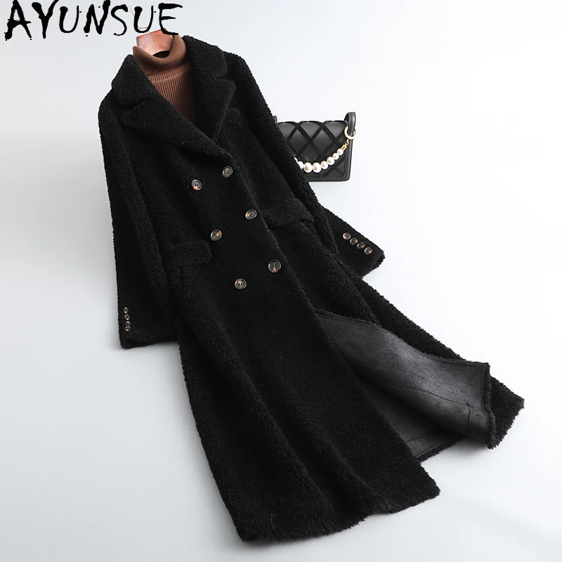 AYUNSUE 100% Naturalne Wełniane Płaszcze Damskie Jesień Zima Kożuch Damski Eleganckie Nowości w Odzieży Wierzchniej 2025 Abrigo Mujer