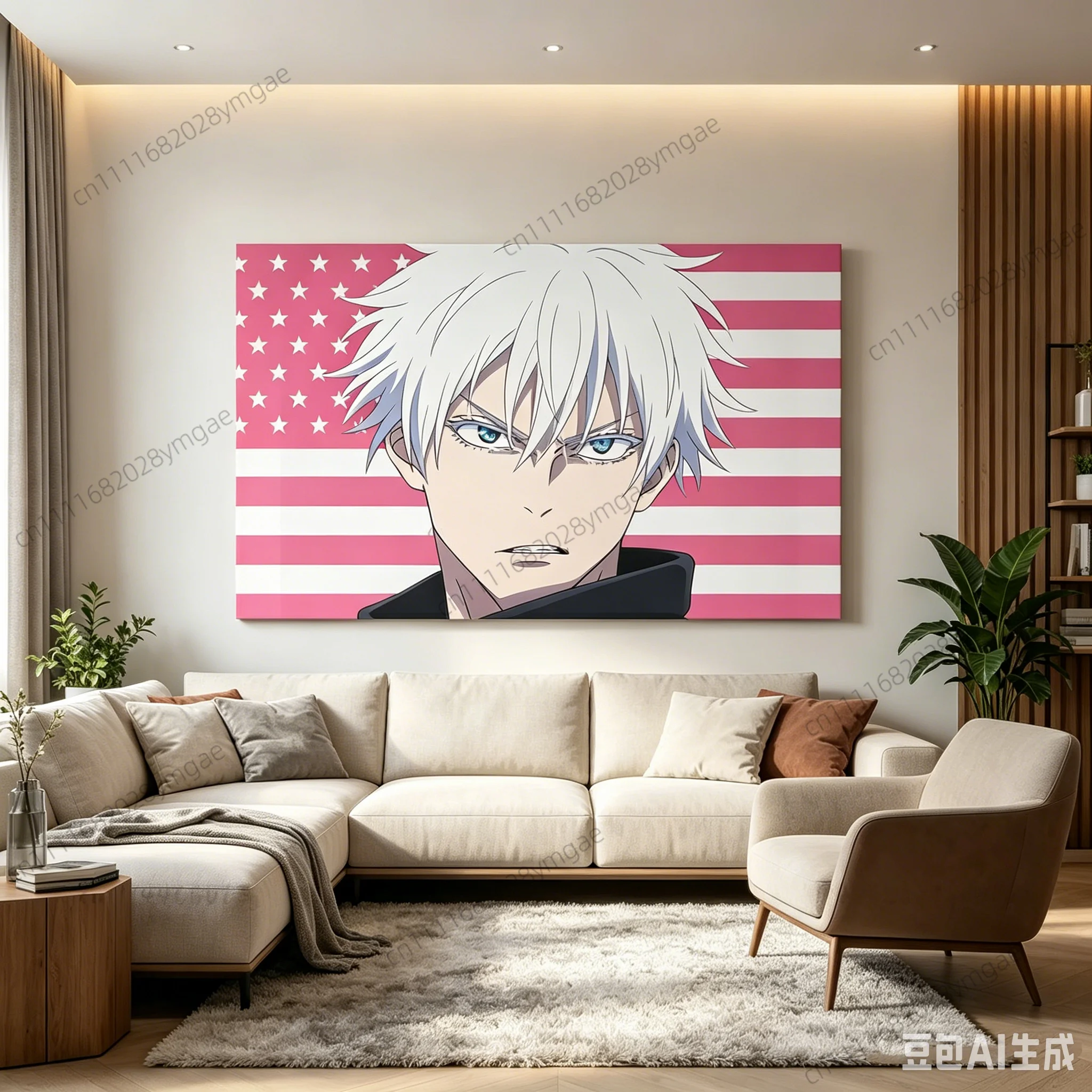 Unique Tapestry Gojo Satoru Pink American Flags Wall Tapestries Aesthetic Bedroom Dorm Background Cloth Banners Wall Art Decor