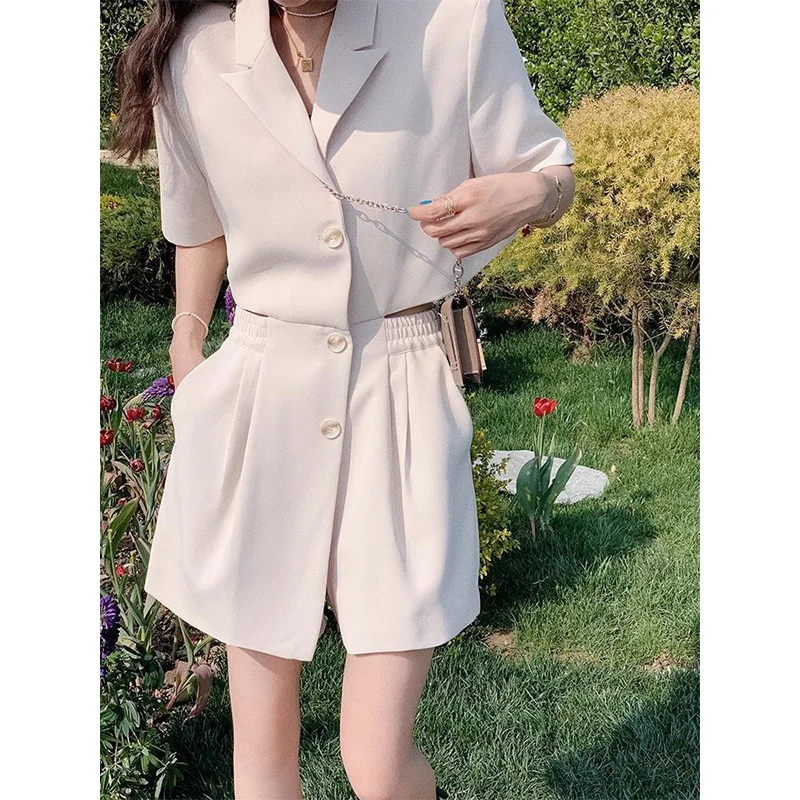 Summer New Solid Color Hollow Out Suit Playsuits Women Short Sleeve High Waist Casual Fashion Rompers Ladies Elegant Jumpsuit