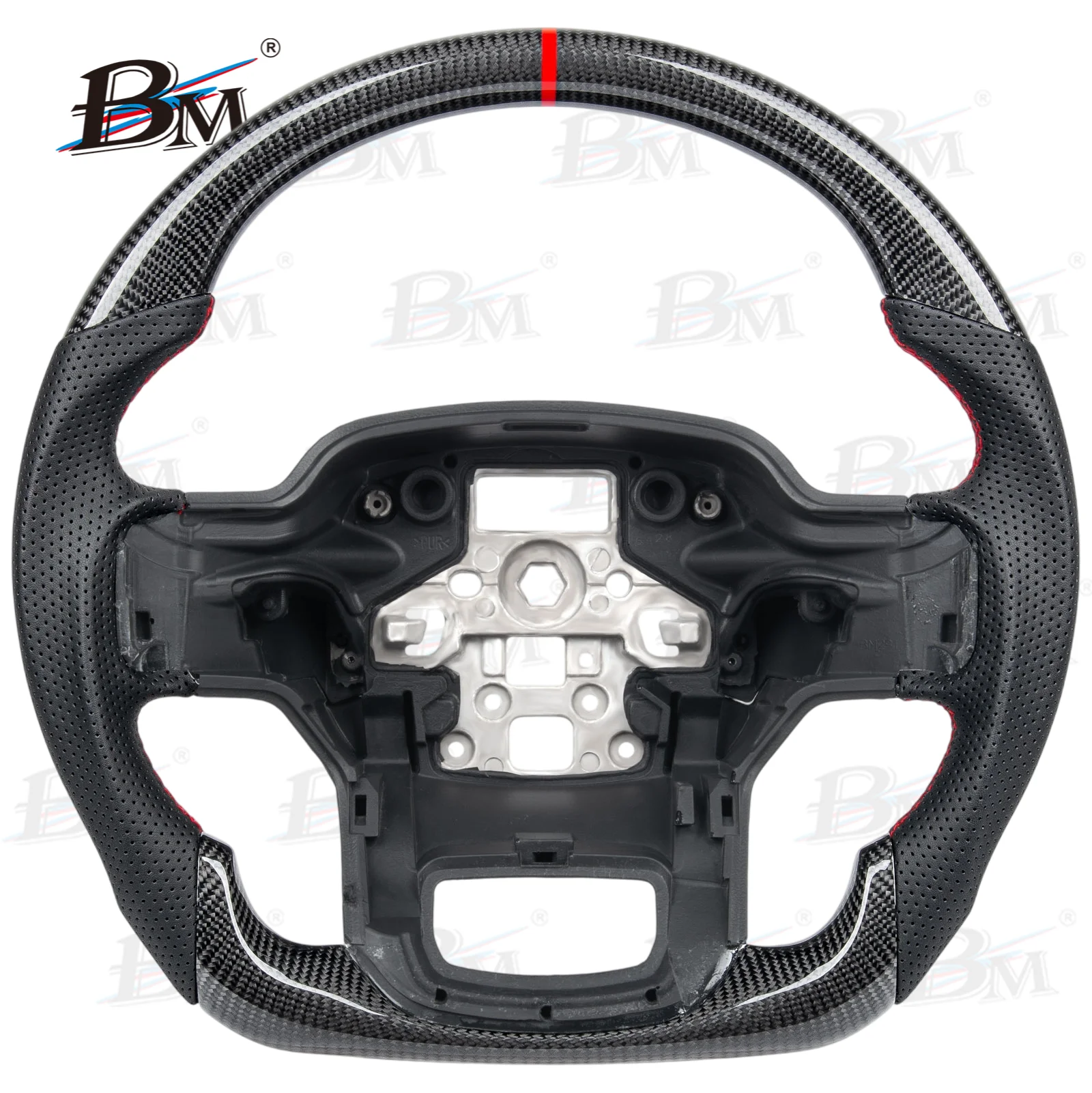 

Real Carbon Fiber Steering Wheel For Ford F150 2021+ F250 F350 2023+ Raptor Preforated Leather With Heating D-shape Flat Bottom