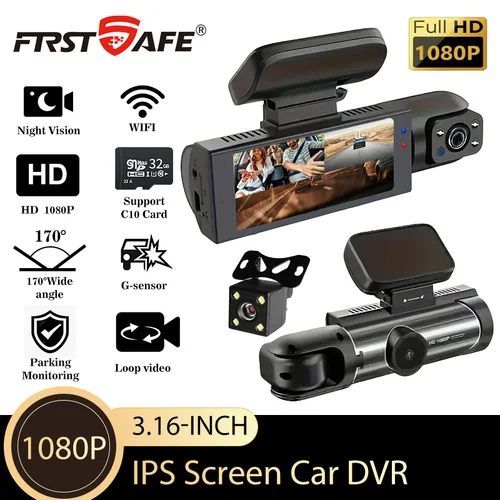 Cámara de salpicadero con cámara Dual WIFI de 1080P para coches, frontal e interior, cámara para coche con visión nocturna IR, grabación en bucle, DVR para coche gran angular