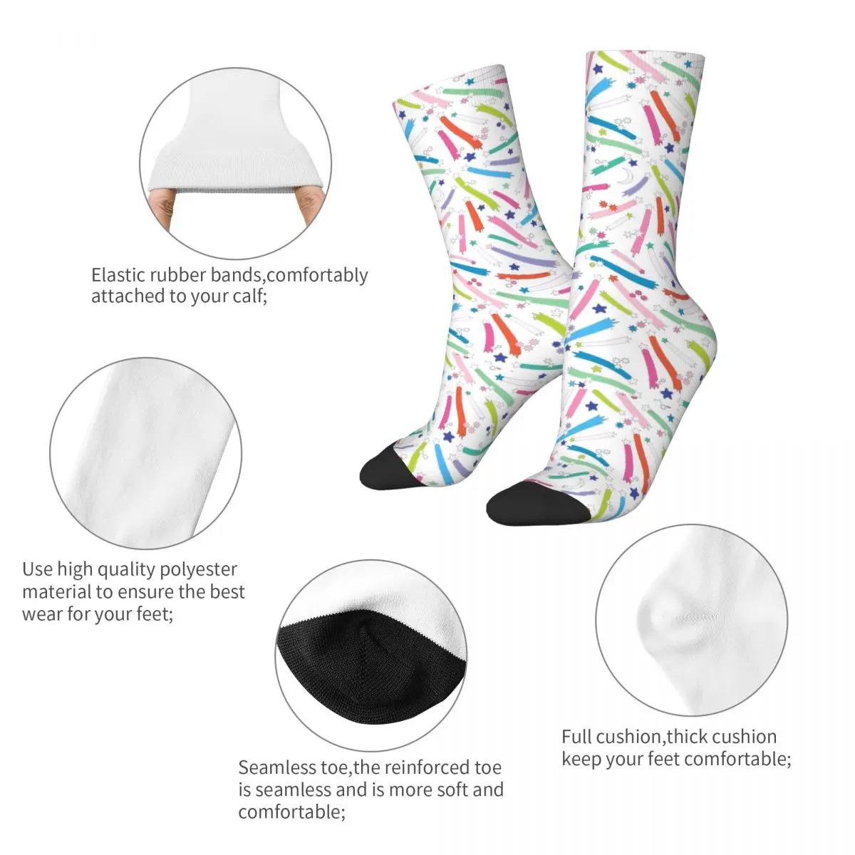 جوارب Shooting Stars Socks Harajuku جوارب عالية الجودة لجميع المواسم جوارب طويلة إكسسوارات هدية عيد ميلاد للجنسين