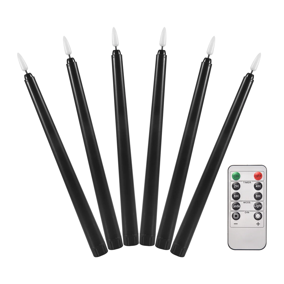 ABZV-6Pcs Flameless Black Taper Candles Flickering with 10-Key Remote Timer, Battery Operated LED Candlesticks Window Candles