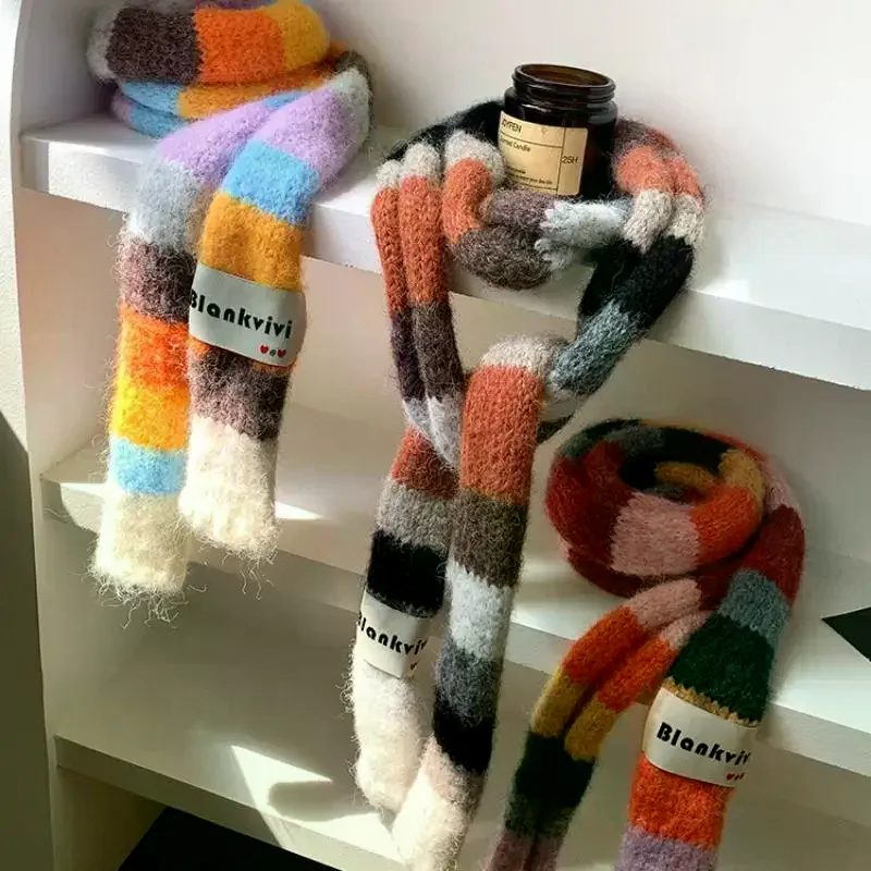 المرأة رقيقة ضيقة طويلة ملونة مخطط وشاح الخريف والشتاء تصميم جديد فتاة الساخنة كل مباراة وشاح الزخرفية