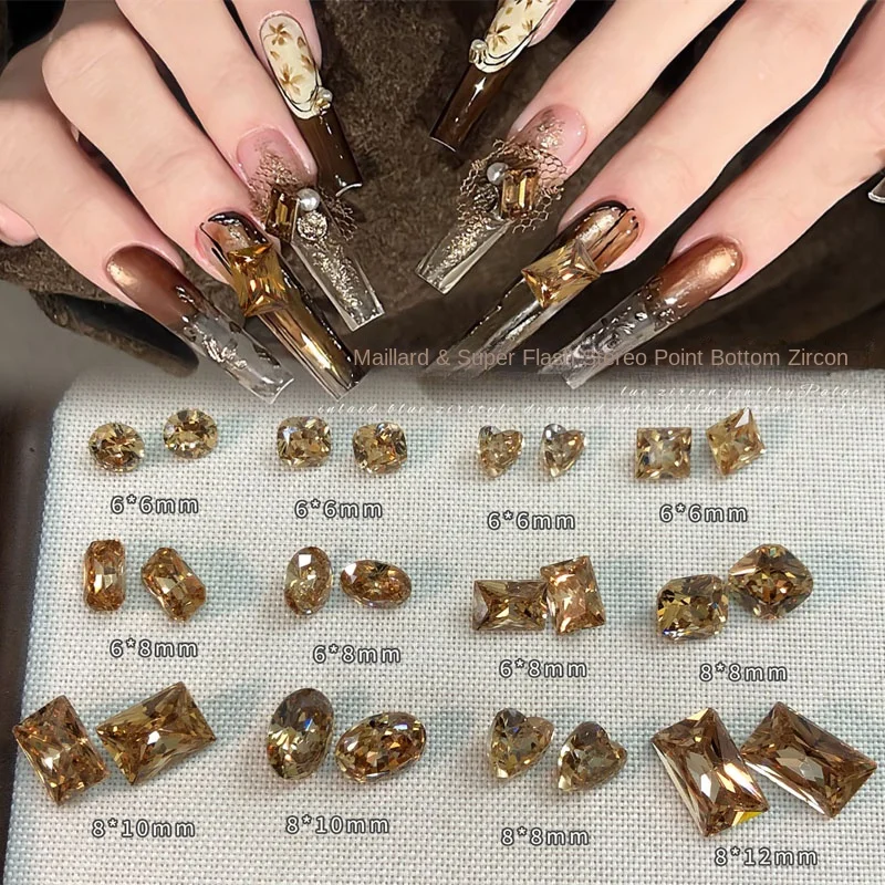 

10pcs Champagne Zircon Nail Art Decorations Pointed Bottom Irregular Crystal Stones 3D Rhinestones for Design Nail Art Supplies