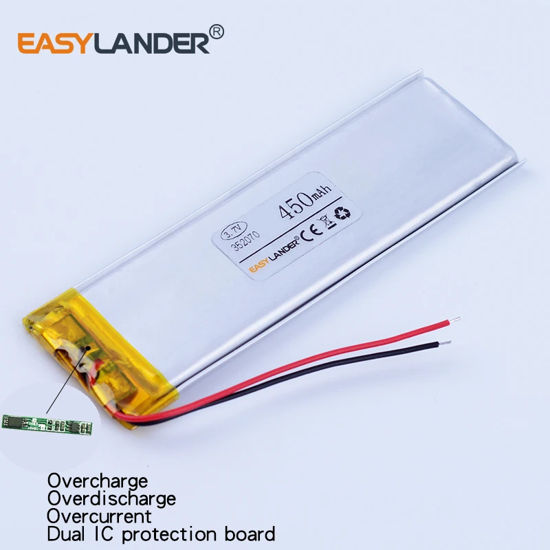 

3pcs/Lot 352070 3.7V 450mAh Rechargeable li Polymer Li-ion Battery For E-book MP3 MP4 GPS PSP speaker toys phone 351969