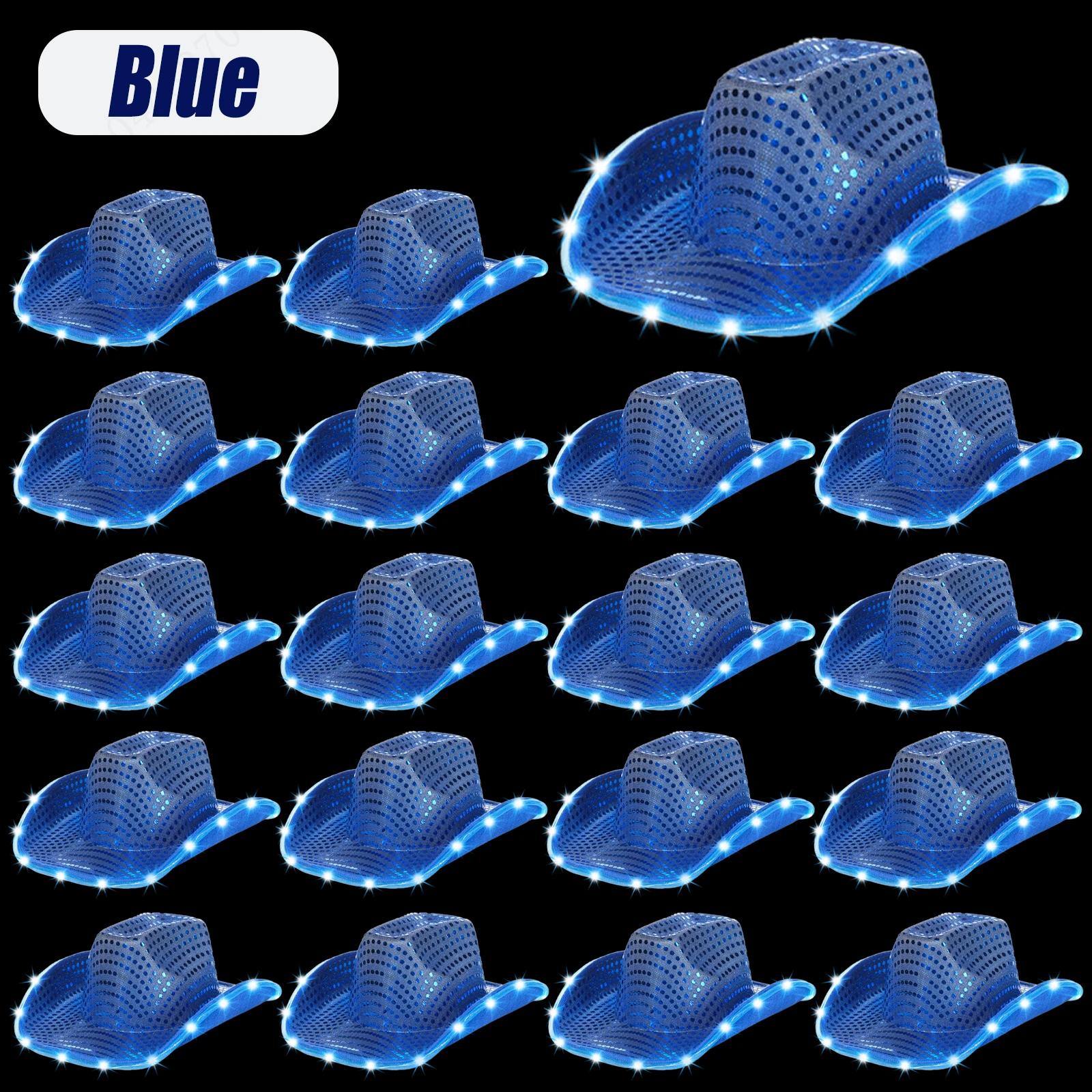 7255 10 Pcs Led Sequin Cowboy Hats With Heart & Star Glasses- Flashing 8-Piece LED Cowboy Hat and Heart Sunglasses Set for Women  main image 4