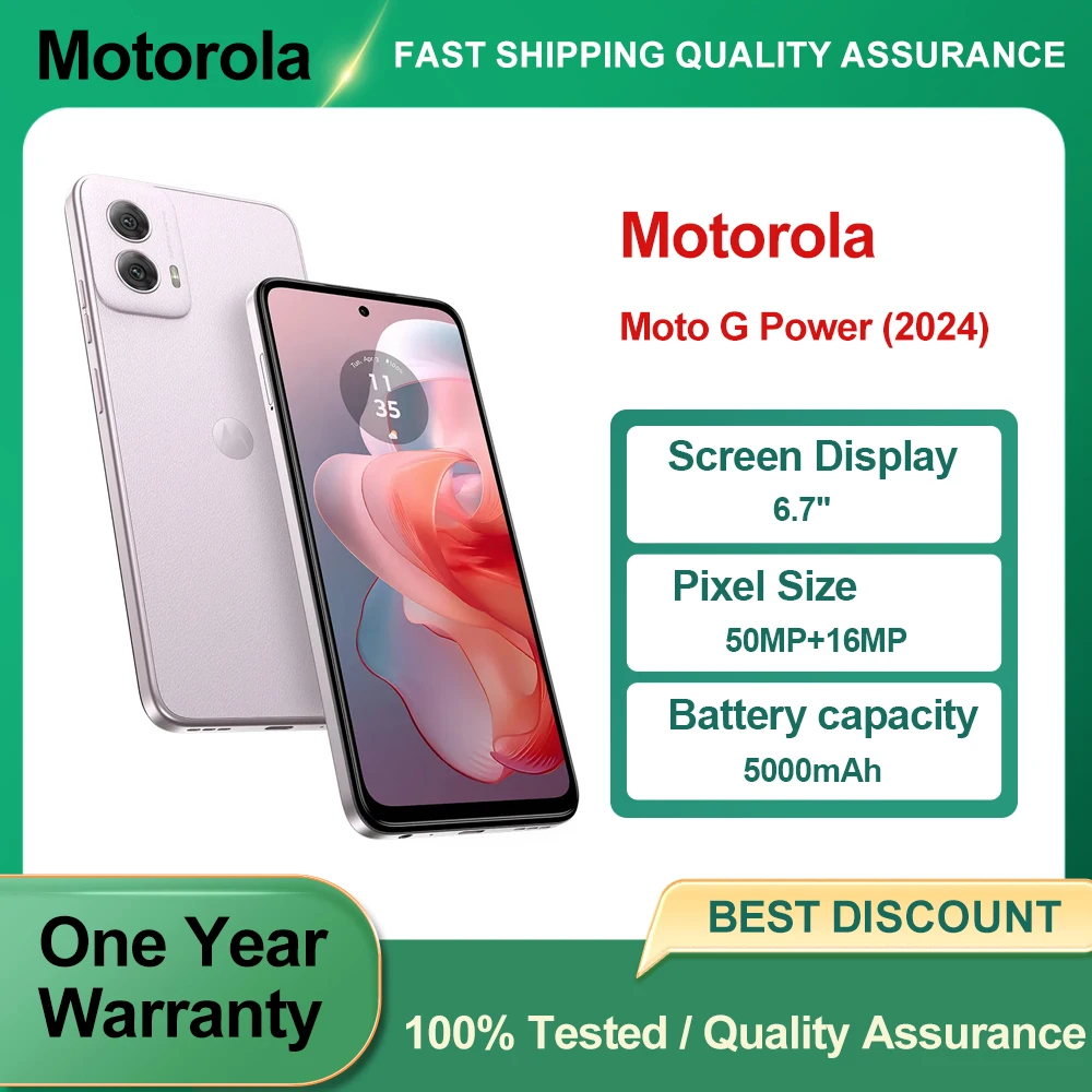 هاتف موتورولا موتو جي باور (2024) XT2415 5G الذكي CPU Mediatek Dimensity 702 شاشة 6.7 بوصة بصمة أندرويد 14 هاتف مستعمل