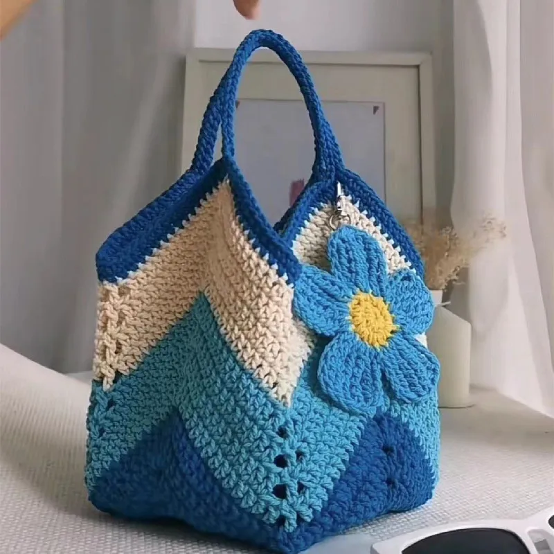 Handmade crochet large capacity shopping bag, shoulder bag, handbag, fashionable women\'s bag