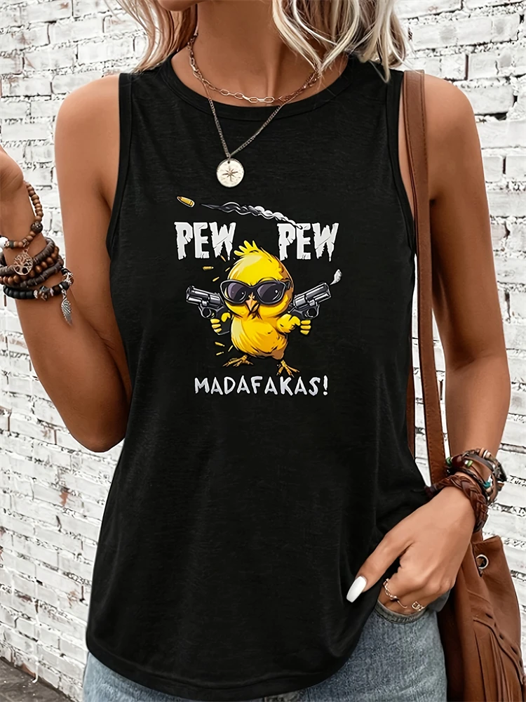 Novo estilo de rua regata feminina 3d arma dupla pintainho impressão sem mangas camiseta ao ar livre casual moda feminina regata