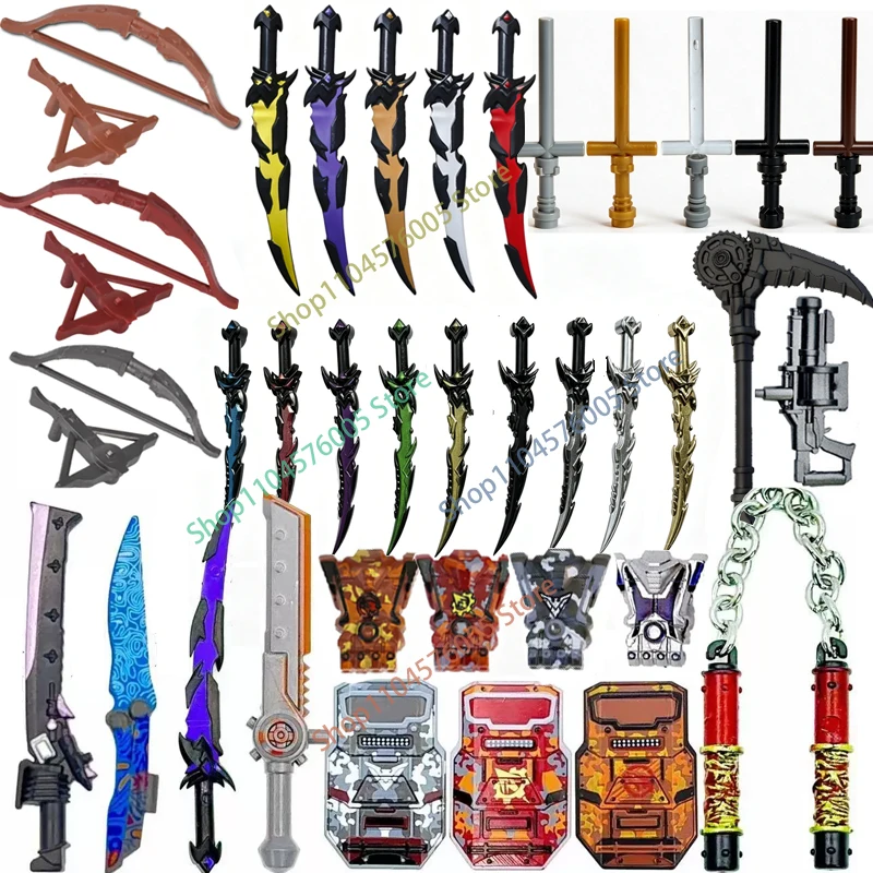 MOC Bausteine Mini Action Figure Zubehör Armbrust Blackhawk Camouflage Schild Flamme Schwert Chopper DIY Ziegel Spielzeug Geschenke – Detail 1