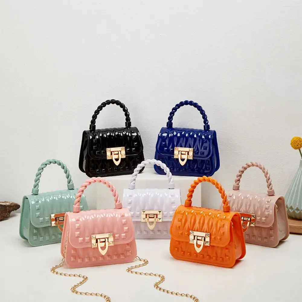 New Lock Chain PVC Portable Mini Jelly Bag Rivet Shoulder Crossbody Lipstick Small Bag for Women Handbags