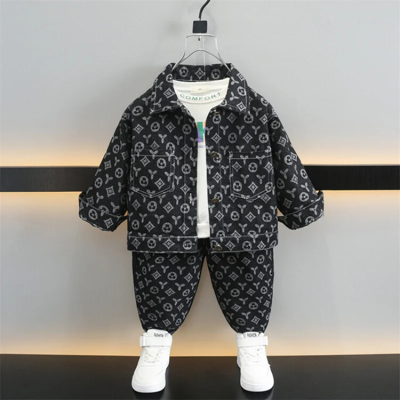 Two Piece Set Boy Cowboy Jacquard 2024 Spring Autumn New Tide Handsome Leisure Active