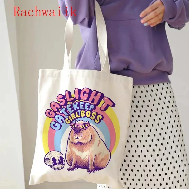 Damska torba shopper z kapybarą, płócienna torba na ramię, ekologiczna torba na zakupy w stylu Harajuku, damska torba na zakupy, damskie torby dekoracyjne