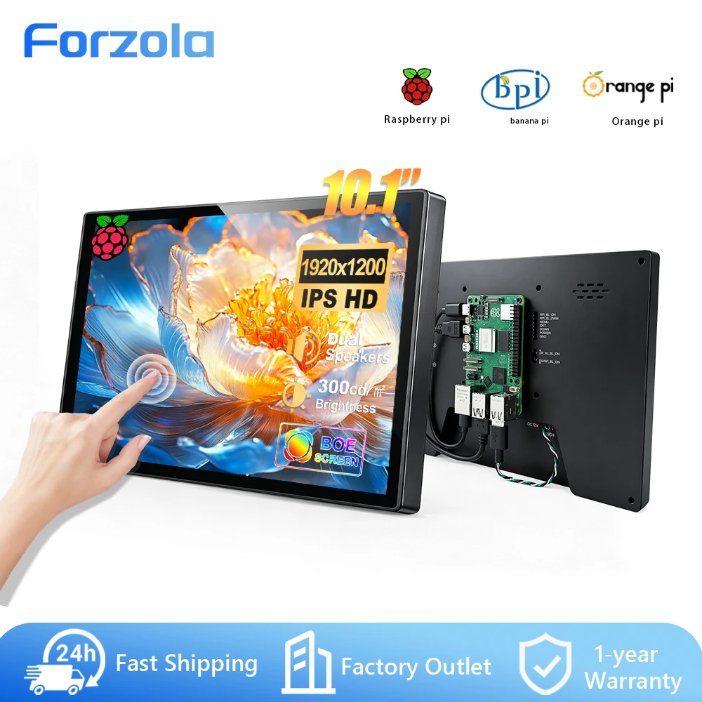 FORZOLA Raspberry Pi Screen 10.1 Touchscreen Monitor 1920x1200 HDMI Monitor IPS Display Free-Driver for Raspberry Pi 5/4/3/2 Win