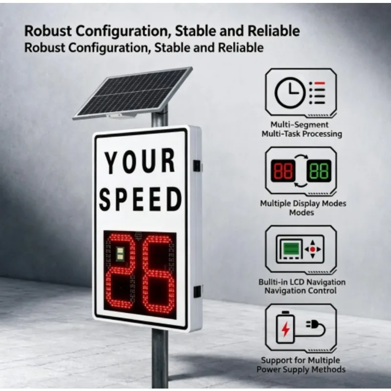 Solar Powered Radar Speed Feedback Sign 24GHz High‑Precision LPR License Plate Recognition LED Traffic Speed Display Board