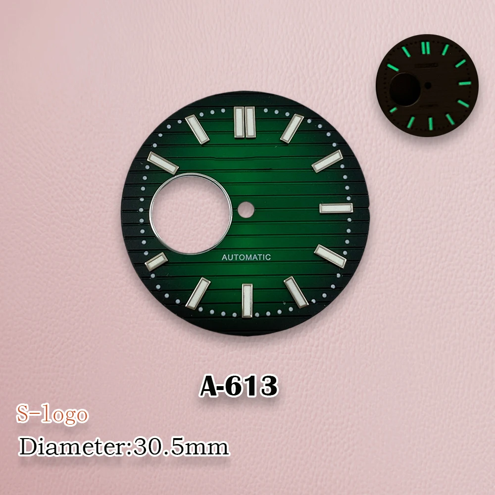 30.5mm S Logo Nautilus black Dial Green Luminous Suitable for NH38 Movement High-Quality Watch Modification repair Accessories