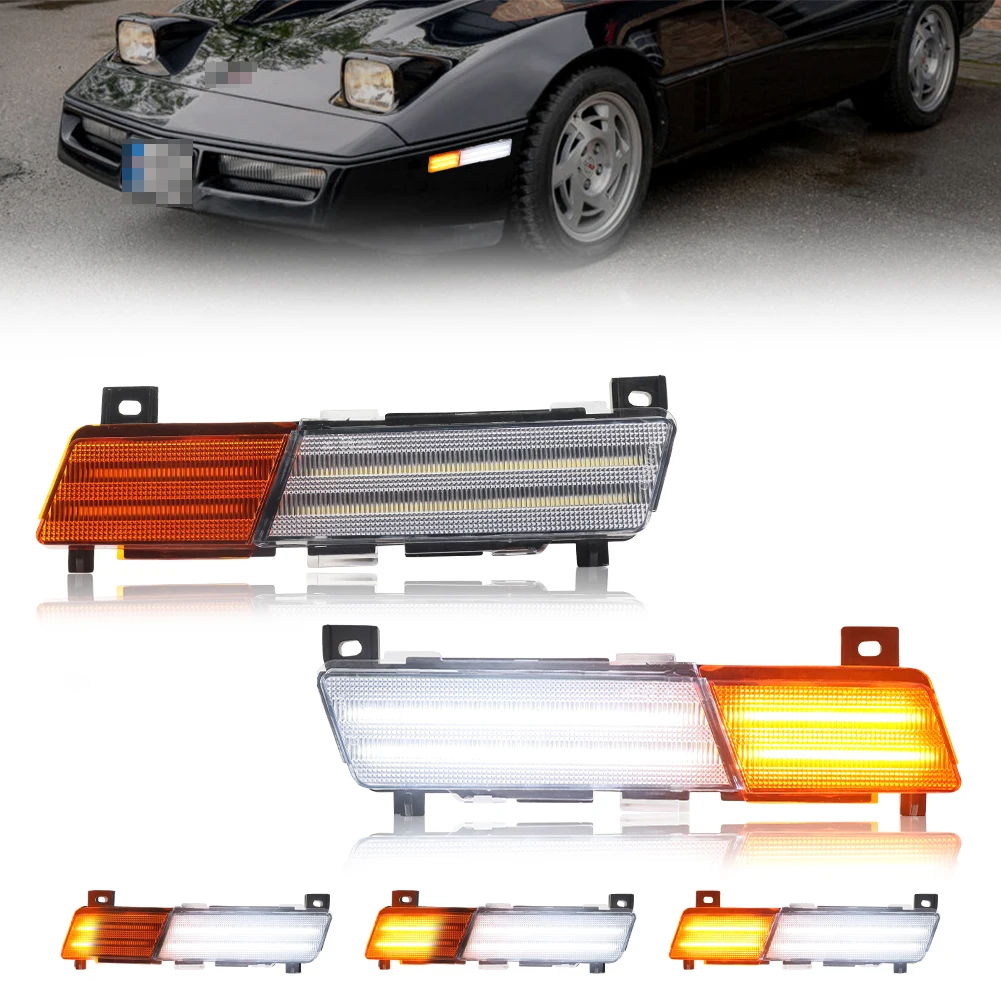 

2Pcs Front Bumper Fender Side Marker Turn Signal Light Turn Warning Light With Dynamic LED For 1984 1985 1986 1987 Corvette C4