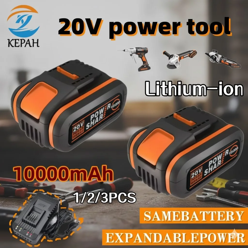 

Batterie Lithium-ion Worx 20V Max｜10.0Ah 1/2/3PCS, Pour outil WA3551 WA3553 WA3641 WX373 WX390