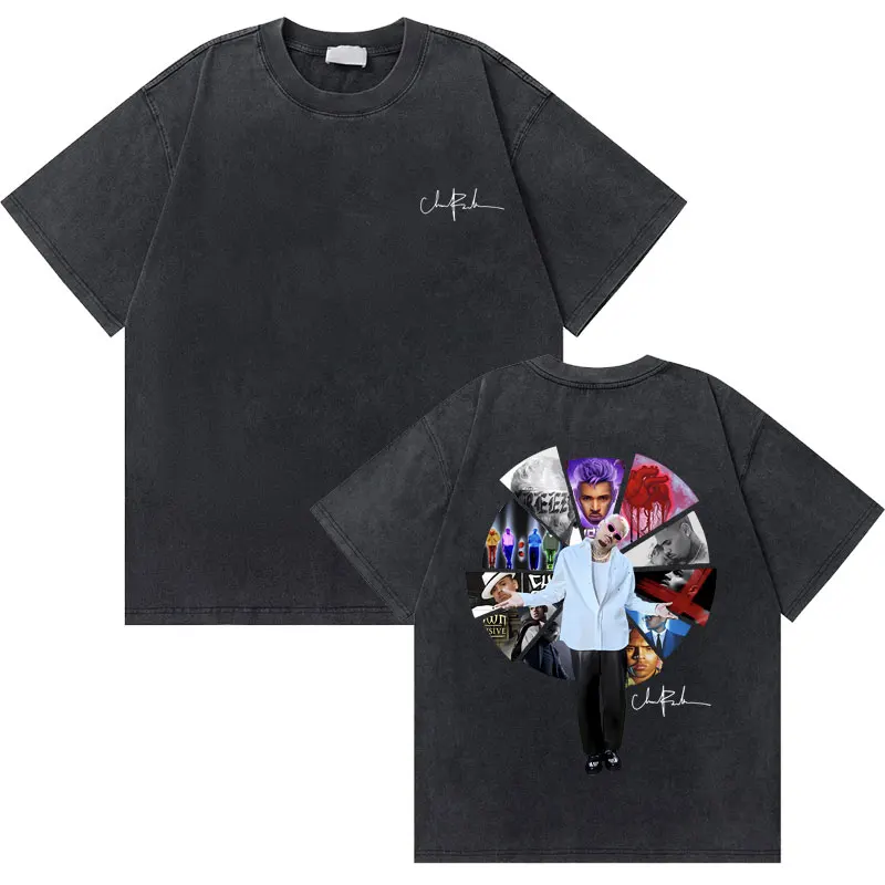 

Washed Vintage Rapper Chris Brown Music Album Cover T Shirt Men's Oversized Tees Male Streetwear Men Women Hip Hop Casual Tshirt