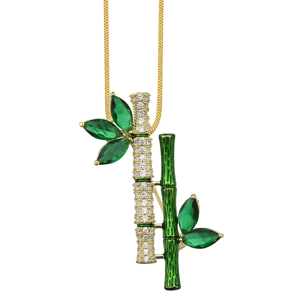 

Women's long bamboo knot necklace, tall bamboo sweater chain, double corsages, fashionable clothing necklace