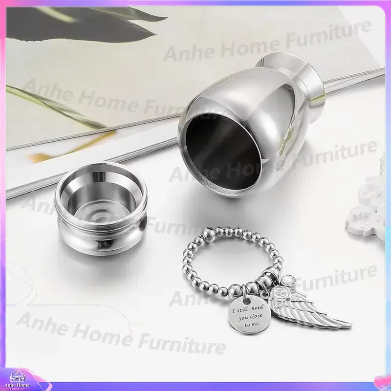 Aluminum Alloy Pet Urn Sealed Screw Cap Moisture Proof Memorial Ashes Container Angel Wings Pendant for Cat Dog Cremation