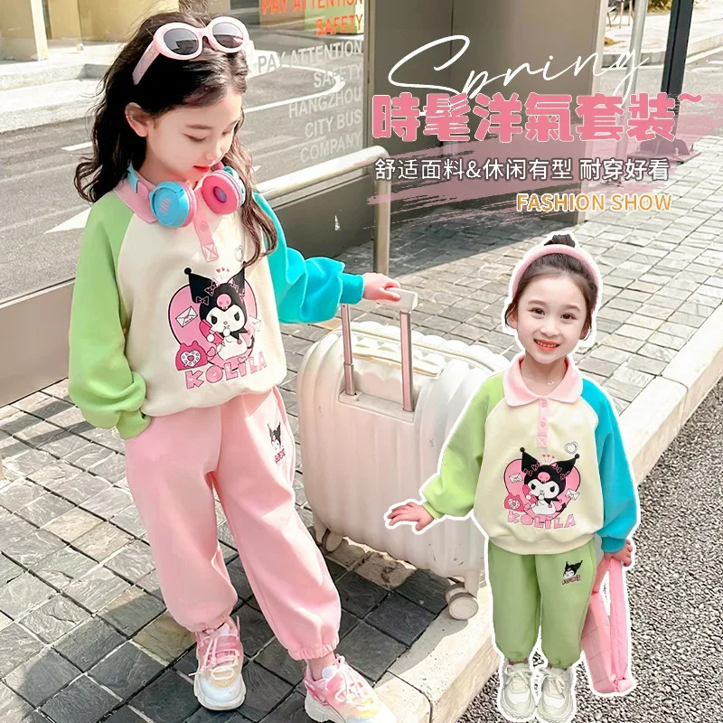 

Sweet Ins Kuromi Anime Sanrio Ins Children Sweatpants Shirt Fashion Cute Cartoon Two Piece Set Casual Clothing Gifts for Kids