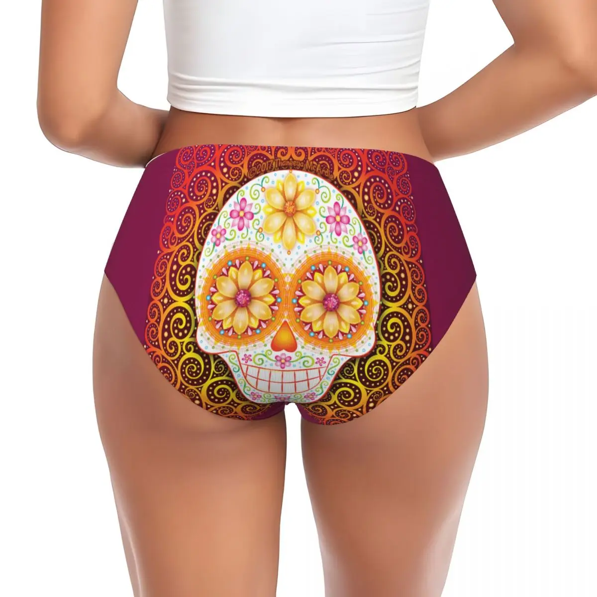 Custom Women Filigree Sugar Skull Art Panties Comfort Day Of The Dead Skeleton Briefs Underwear