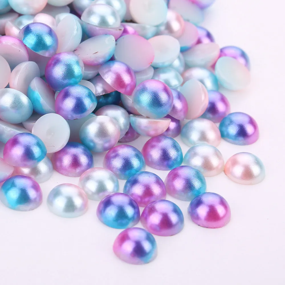 3/4/5/6/8MM Mermaid color Half Round Pearl Flatback ABS Plastic beads for DIY Handmade decorative accessories