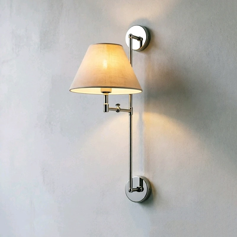 American Simple Hotel Wall Lamp for Living Room Bedroom Hallway Porch Aisle Indoor Decor Adjustable Joint Cloth Wall Light E27