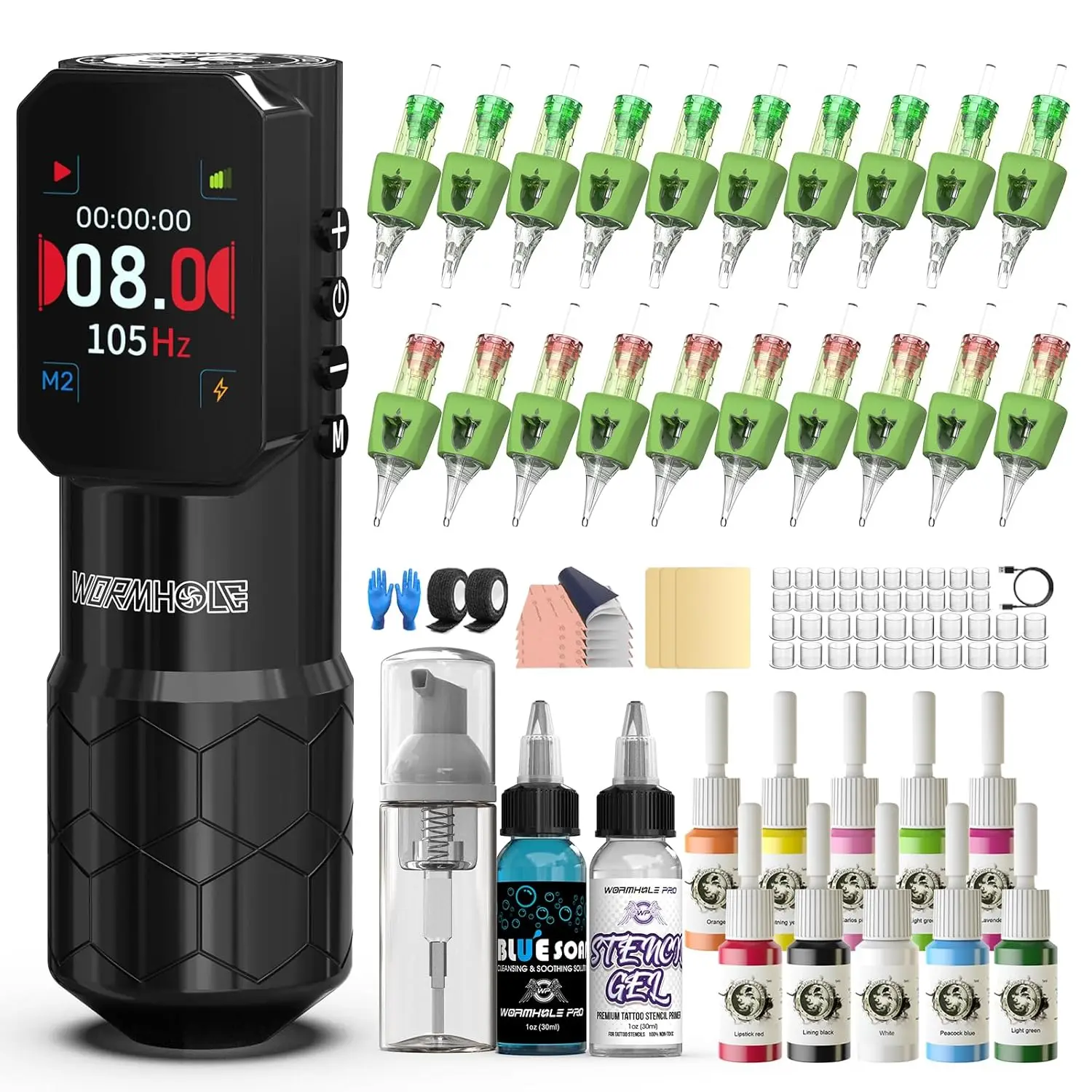 

Wireless Tattoo Machine Kit with 85pcs Accessories, Smart Pen, 10 Inks, 20 Needles for Professional Artists