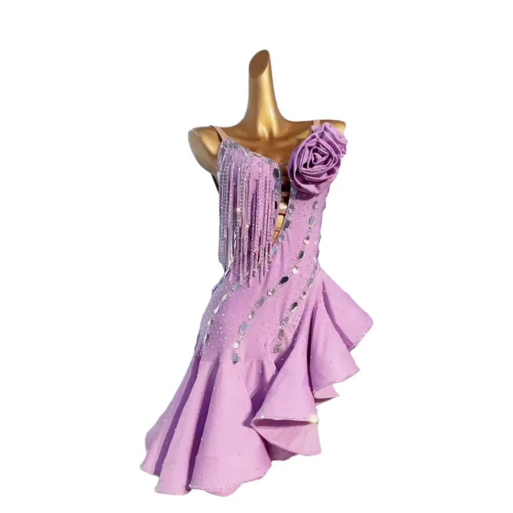 

Latin Dance International Stage Women's High-end Custom Sequins Purple Flower Samba Rhinestone Performance Costume dress