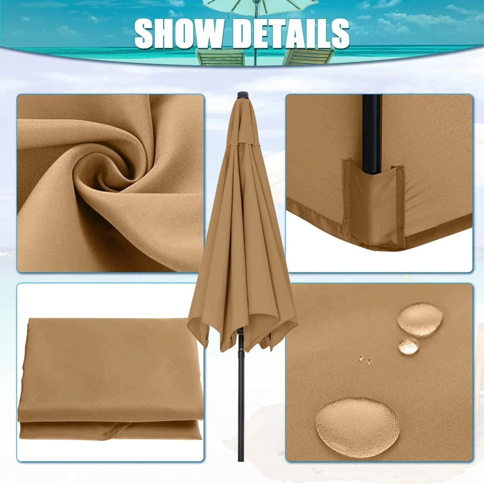 Rib Polyester Sunshade Cloth Outdoor Patio Umbrella Surface Replacement Cloth Rainproof Sunshade Cloth