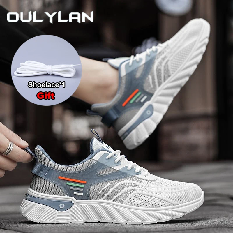 

Oulylan 2025 летняя мужская обувь, противоскользящая обувь на шнуровке, большие размеры, разноцветная повседневная обувь, дышащие сетчатые кроссовки с защитой от запаха
