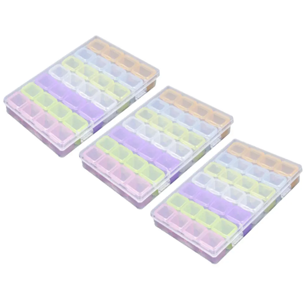 

3Pcs 28-Slot Transparent Plastic Storage Case Lightweight Compact Removable Dividers for Nail Jewelry Diamond Beads Tips Art