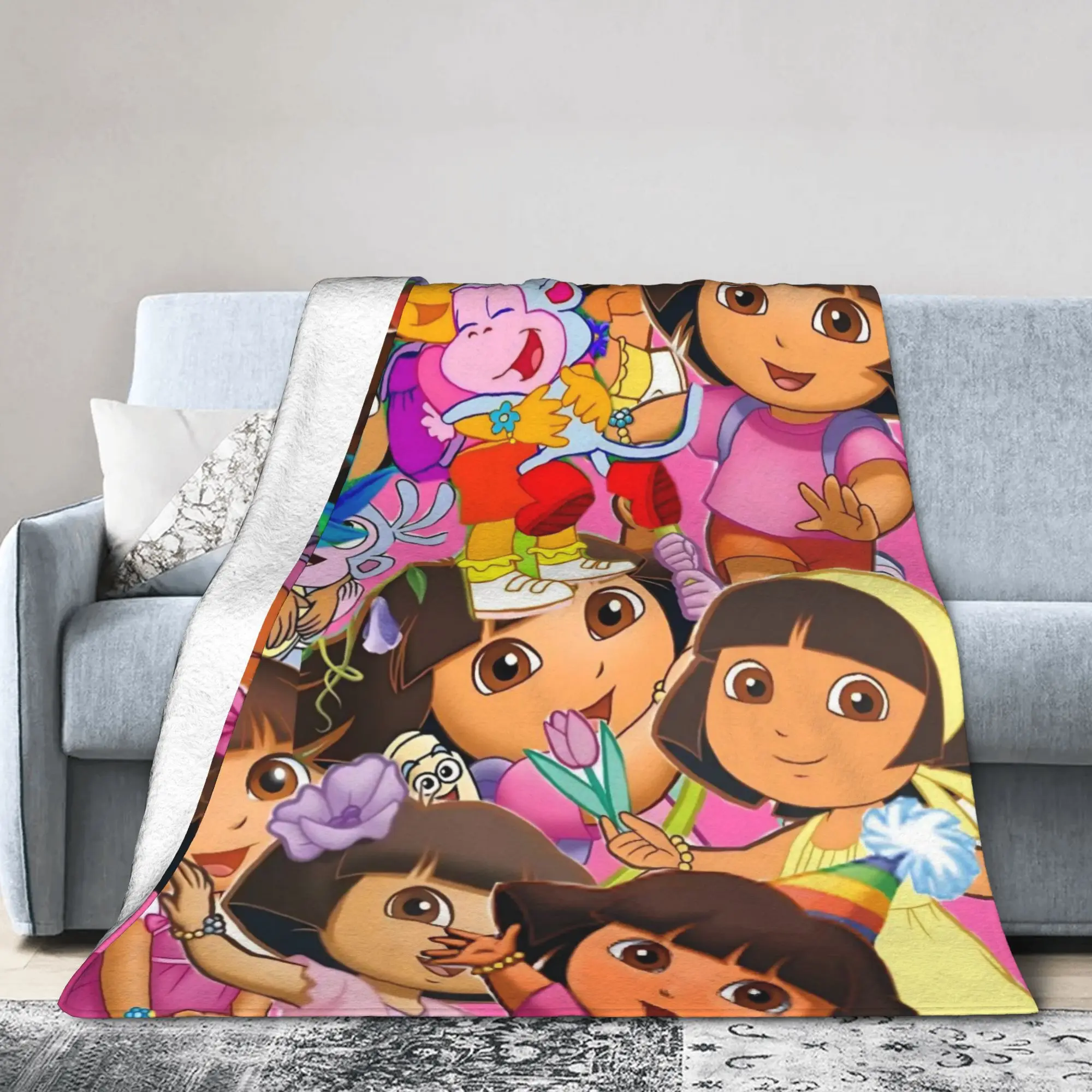 D-Doras Friends Boots Monkey Flannel Blankets Explorer Cartoon Novelty Throw Blanket for Home Hotel Sofa Warm