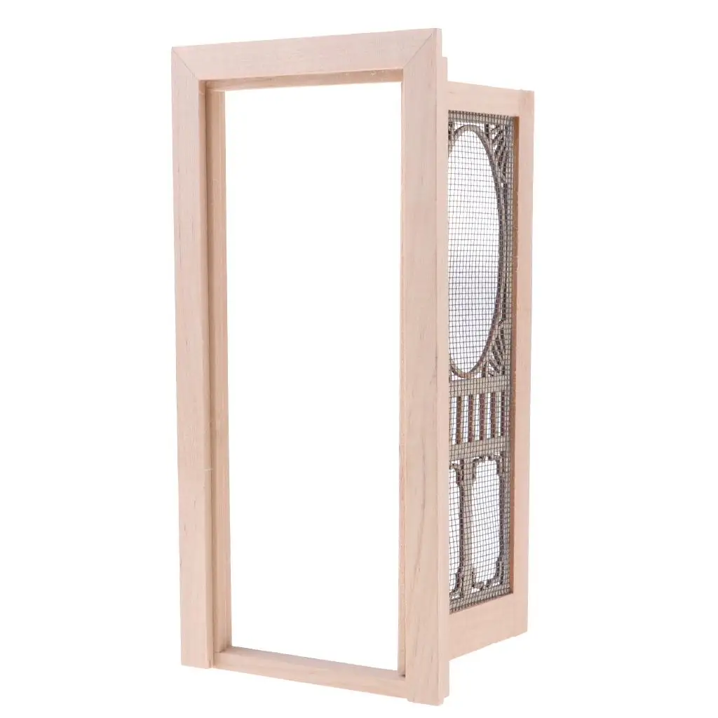 Wood Miniature External Hollow Screen Single Door 1/12 Dollhouse DIY Decoration Accessories