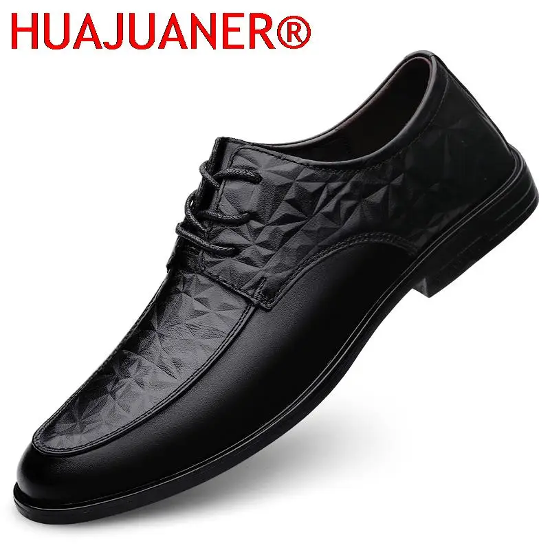 

HUAJUANER Male Casual Genuine Leather Oxford Shoes British Style Office Comfortable Prom Evening Long Dresses Adulto Shoes