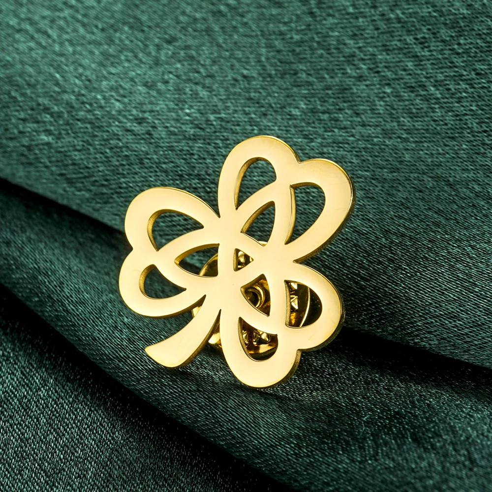 Dawapara Shamrocks Clover Brooch Pins Trinity Knot Irish Good Luck Symbol St Patricks Day Stainless Steel Jewelry