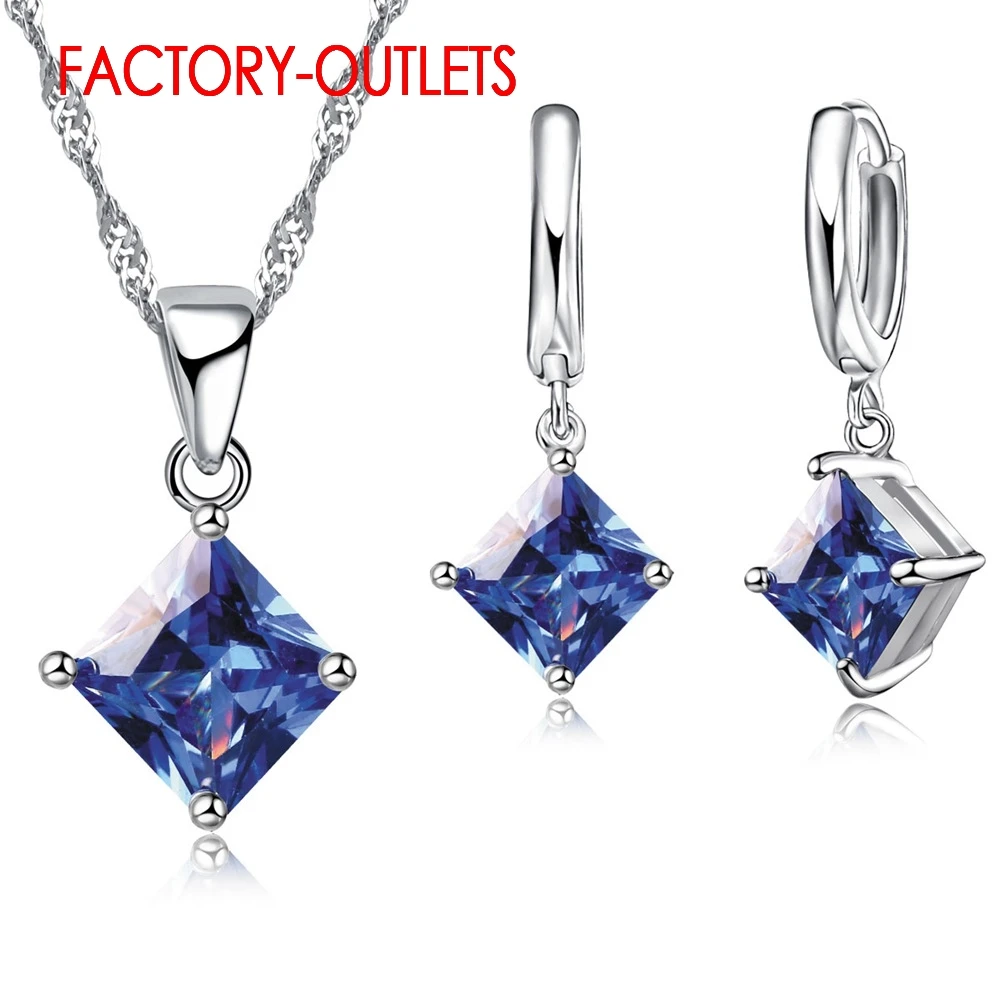Genuine 925 Sterling Silver Bridal Jewelry Sets Fashion Jewelry Classic Square Cubic Zirconia Women Girls Engagement Anniversary