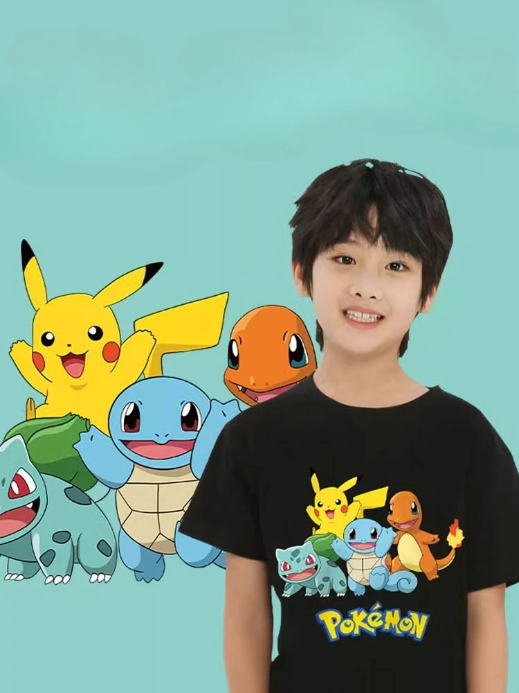 2025-pok-E-mon-camiseta-infantil-estampada-de-manga-curta-pok-E-mon-anime-infantil-pikachu-desenho-animado-meia-manga-de-algodao-puro
