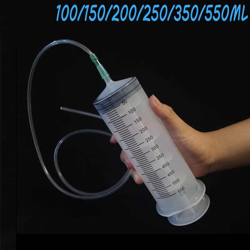 Large Syringe 100ml-550ml With 100cm Hose Measuring Reusable Injector For Pet Feeding Oil Water Drain Fluid Nutrient Big Syringe